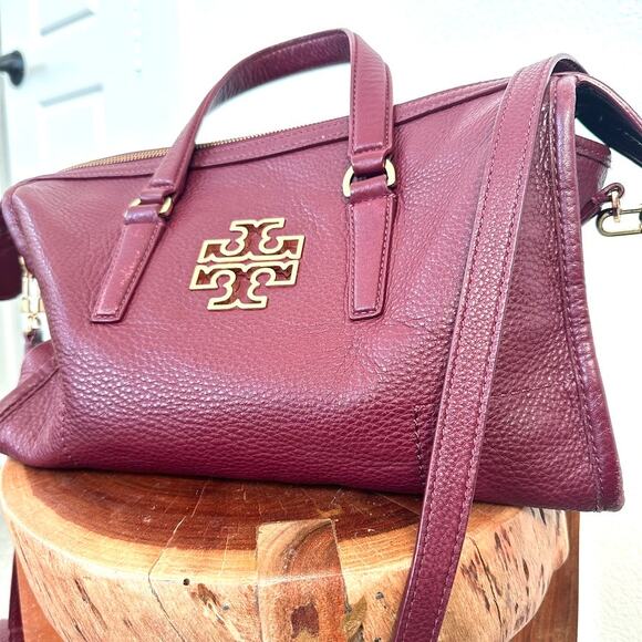 Tory Burch Britten Double Zip Doctor's Bag Dark Cherry Leather Gold Hardware - Picture 6 of 10